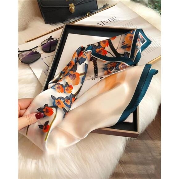 100% Pure Mulberry Silk Square Scarf 27"x27" Women Neckerchief - Picture 6 of 6